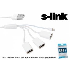 S-link IP-532 Usb to 3 Port Usb Hub + iPad4/Mini Data+ Şarj Kablosu