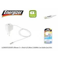 Energizer LCHEHTCEUIP5 iPhone 5 + iPad 4/5/Mini 2100MA 1m Kablo Şarj Kiti