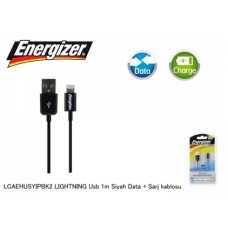 Energizer LCAEHUSYIPBK2 LIGHTNING Usb 1m Siyah Data + Şarj kablosu