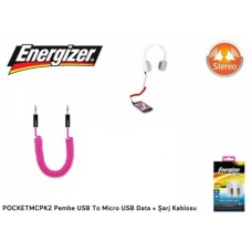 Energizer POCKETMCPK2 Pembe USB To Micro USB Data + Şarj Kablosu