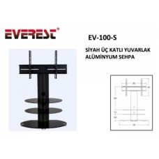 Everest EV-100-S Siyah Üç Katlı Yuvarlak Sehpa