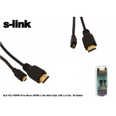 S-link SLX-917 HDMI M to Micro HDMI 1.5m Altın Uçlu 24K 1.4 Ver. 3D Kablo