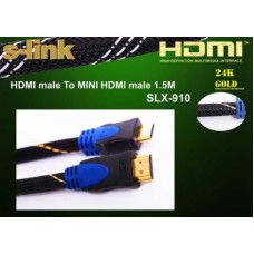 S-link SLX-910 HDMI TO Mini HDMI 1.5m Altın Uçlu 24K + Kor.Kılıf 1.4 Ver. 3D Kablo