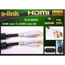 S-link SLX-M462 HDMI TO HDMI 3m Altın Uçlu 24K+ Metal Kon. 1.4 Ver. 3D Kablo