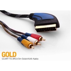 S-link SLX-930 SCART TO 3RCA 2m Gold+Kılıflı Kablo