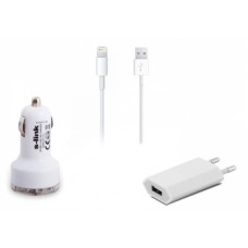 S-link IP-549 iPhone 5 + iPad Mini 2000MA 3 in 1 Ev+Araç+Data Şarj Kablosu