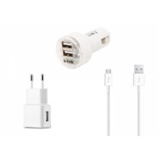 S-link SMG-452 Micro Usb Akıllı Telefonlar 2000MA 3 in 1 Ev+2 li Araba Şarjı ve Kablosu