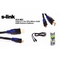 S-link SLX-982 Akıllı Telefonlar ve Tablet Micro Usb2.0 1.5m için Gold Kılıflı Data + Şarj Kablosu