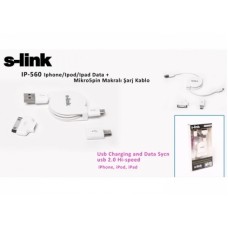 S-link IP-560 Iphone/Ipod/Ipad Data + Mikro5pin Makralı Şarj Kablo