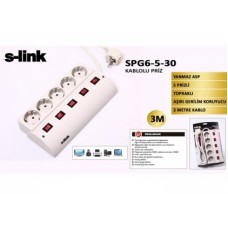 S-link SPG6-5-30 3m 5Li Akım Kor. Anahtarlı Gri Priz